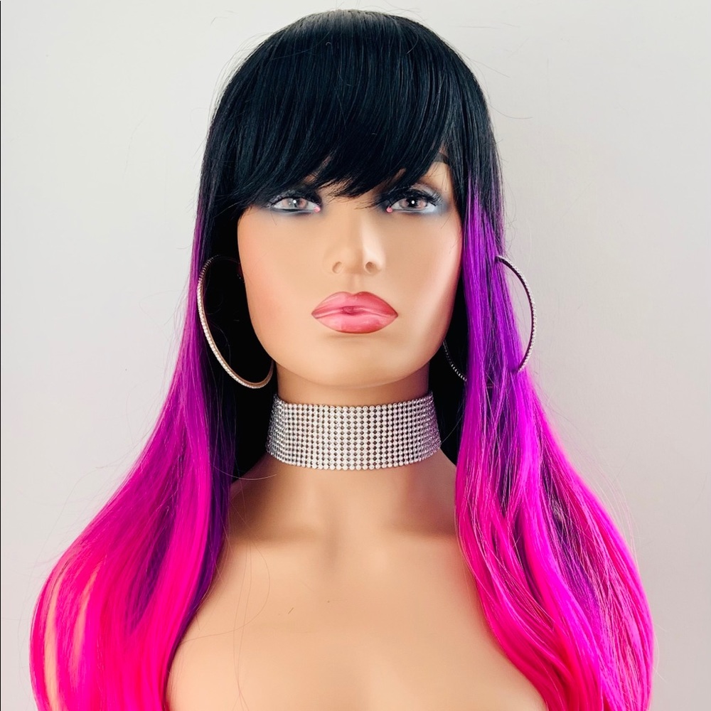 Pretty Pink Mix 🖤💜🩷 Wig w Bangs for Events/Daily Wear- NO FURTHER DISCOUNT🌷